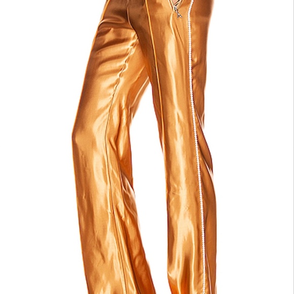 Area Gold Metallic Satin athletic style pant w/ Rhinestone piping down side SZ S - Picture 2 of 5